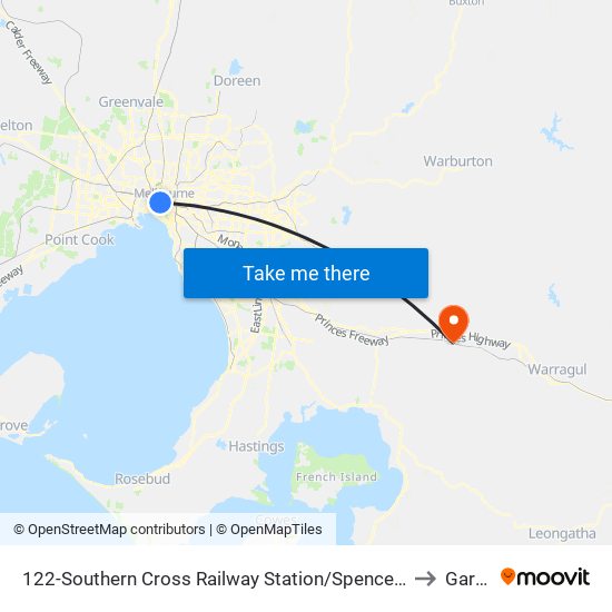 122-Southern Cross Railway Station/Spencer St (Melbourne City) to Garfield map