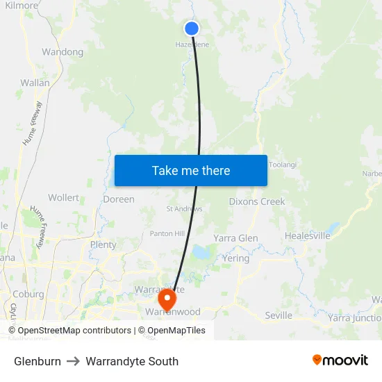 Glenburn to Warrandyte South map