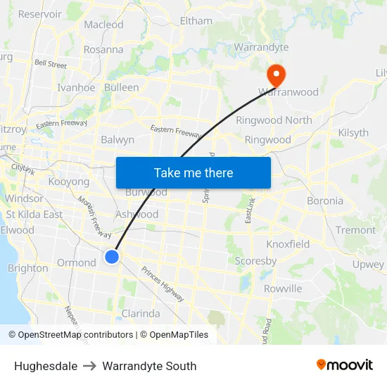 Hughesdale to Warrandyte South map