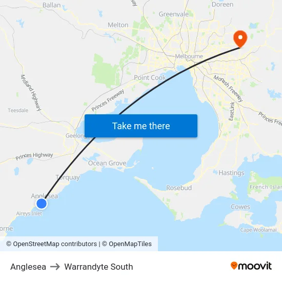 Anglesea to Warrandyte South map