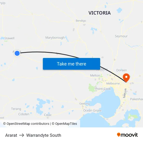 Ararat to Warrandyte South map