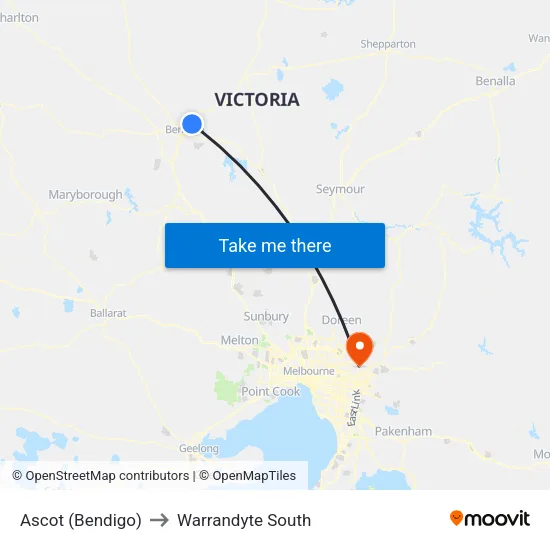 Ascot (Bendigo) to Warrandyte South map