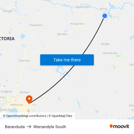 Baranduda to Warrandyte South map