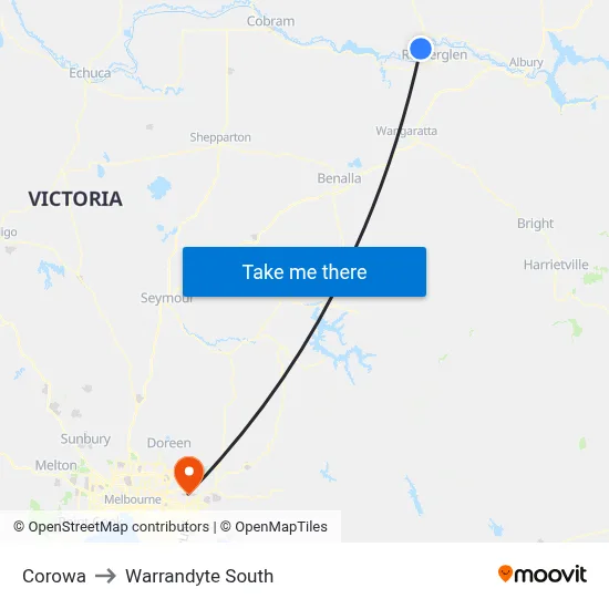Corowa to Warrandyte South map