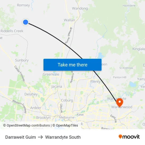 Darraweit Guim to Warrandyte South map