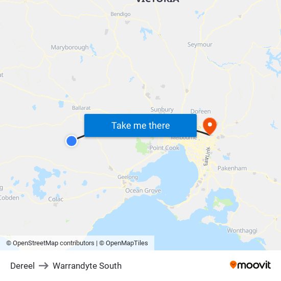 Dereel to Warrandyte South map