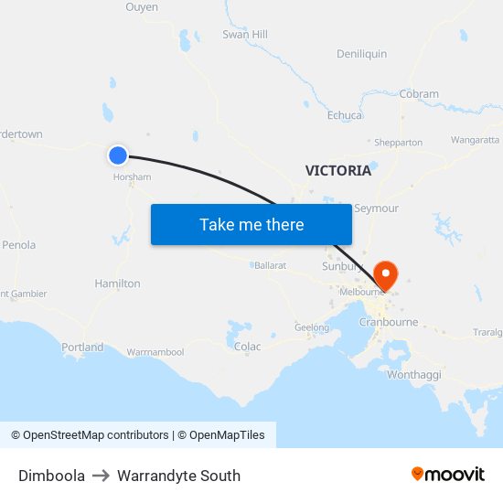 Dimboola to Warrandyte South map