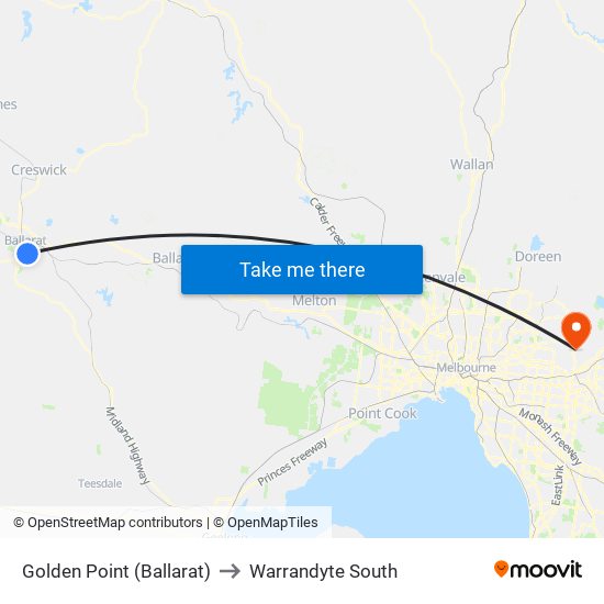 Golden Point (Ballarat) to Warrandyte South map