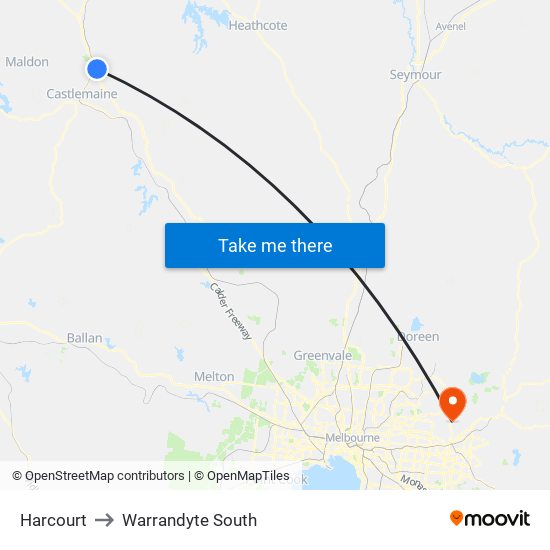 Harcourt to Warrandyte South map