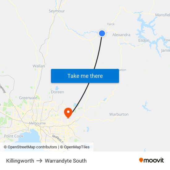 Killingworth to Warrandyte South map