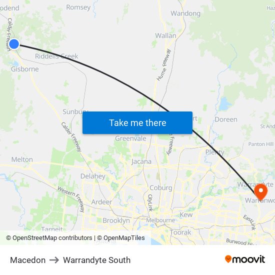 Macedon to Warrandyte South map