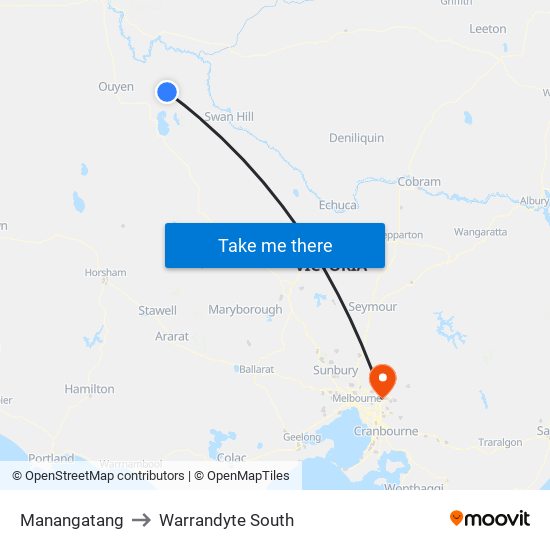 Manangatang to Warrandyte South map