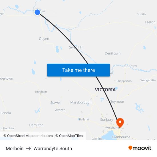 Merbein to Warrandyte South map