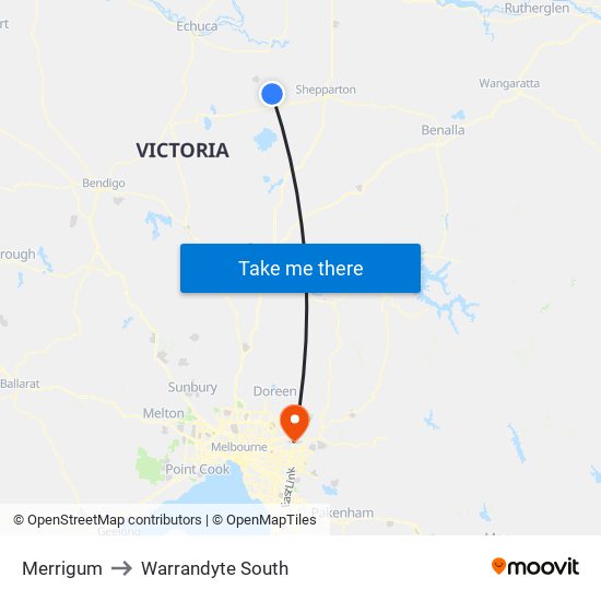 Merrigum to Warrandyte South map