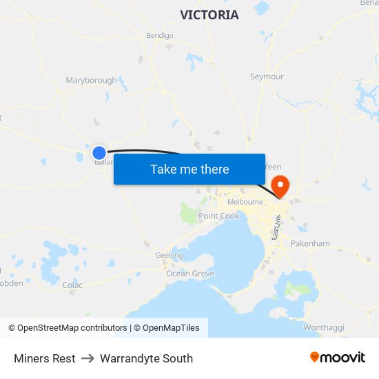 Miners Rest to Warrandyte South map