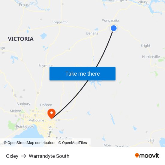 Oxley to Warrandyte South map