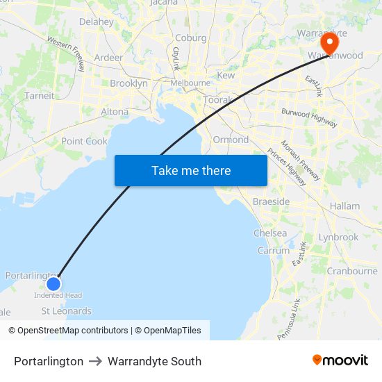 Portarlington to Warrandyte South map