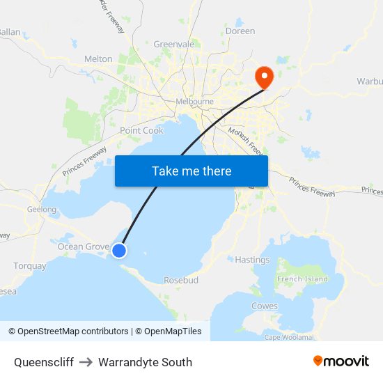 Queenscliff to Warrandyte South map