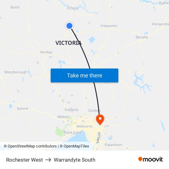 Rochester West to Warrandyte South map