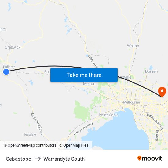 Sebastopol to Warrandyte South map