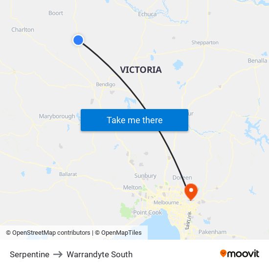 Serpentine to Warrandyte South map