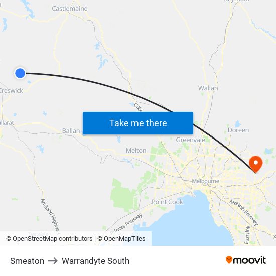 Smeaton to Warrandyte South map