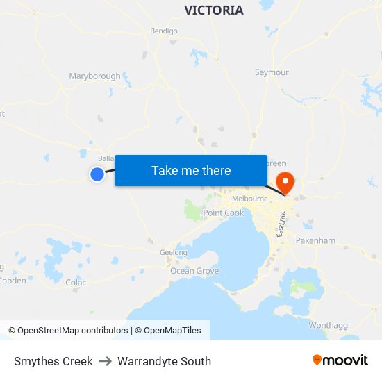 Smythes Creek to Warrandyte South map