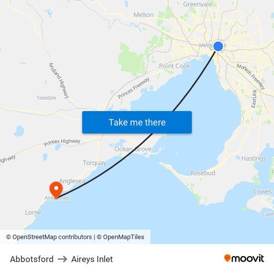 Abbotsford to Aireys Inlet map