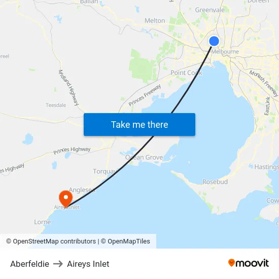 Aberfeldie to Aireys Inlet map