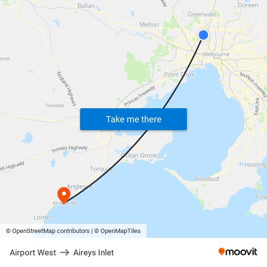 Airport West to Aireys Inlet map