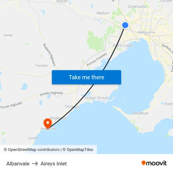 Albanvale to Aireys Inlet map