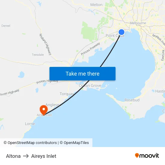 Altona to Aireys Inlet map