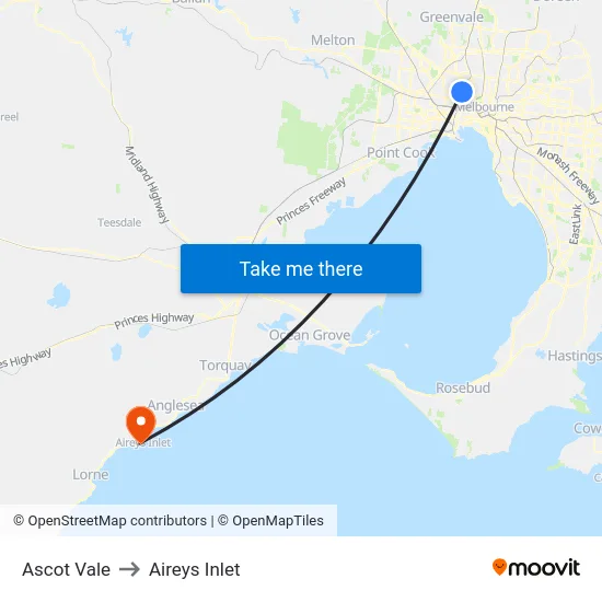 Ascot Vale to Aireys Inlet map