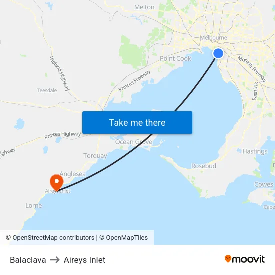 Balaclava to Aireys Inlet map