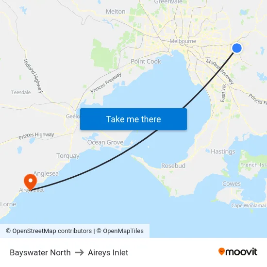 Bayswater North to Aireys Inlet map