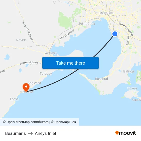 Beaumaris to Aireys Inlet map