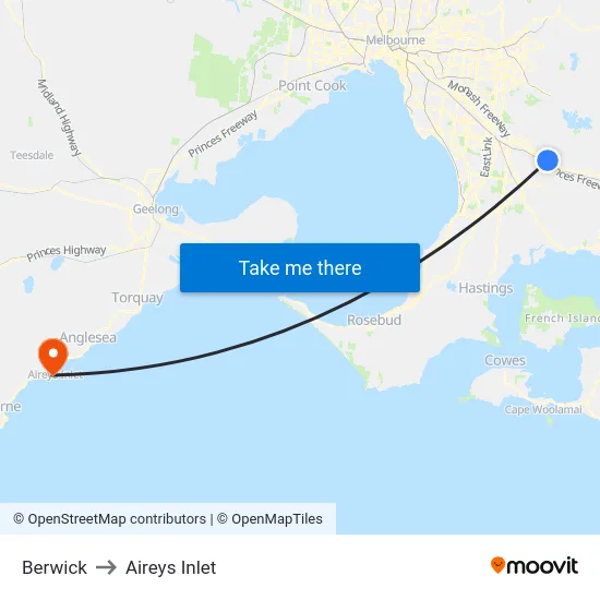 Berwick to Aireys Inlet map
