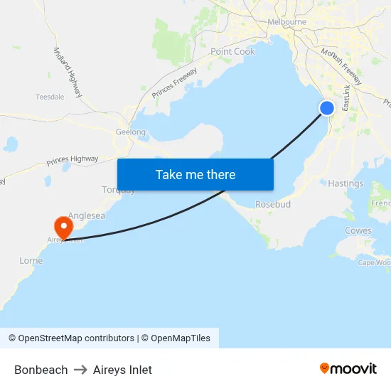 Bonbeach to Aireys Inlet map