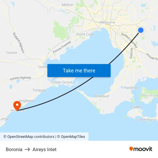 Boronia to Aireys Inlet map
