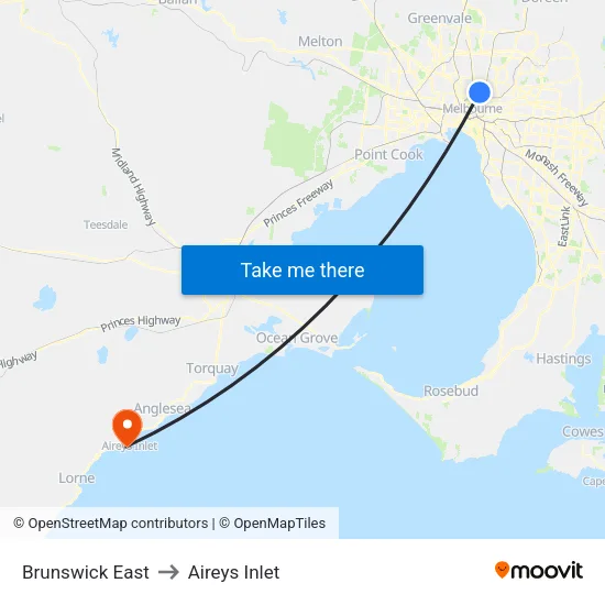 Brunswick East to Aireys Inlet map