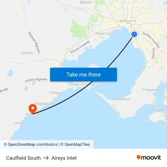 Caulfield South to Aireys Inlet map