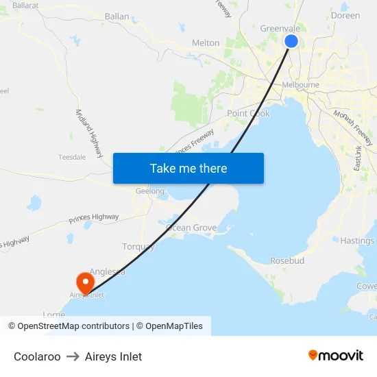 Coolaroo to Aireys Inlet map
