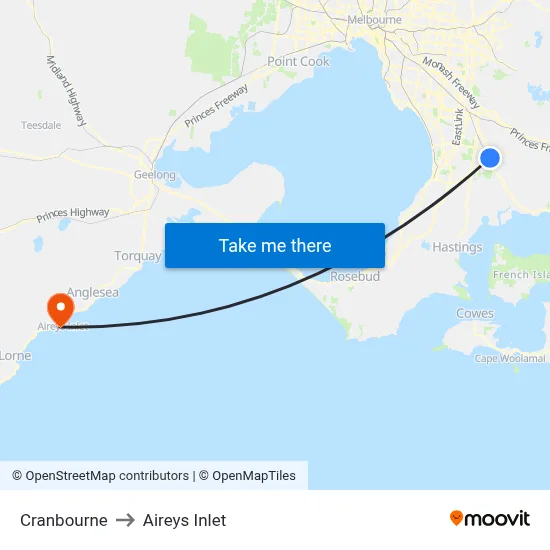 Cranbourne to Aireys Inlet map