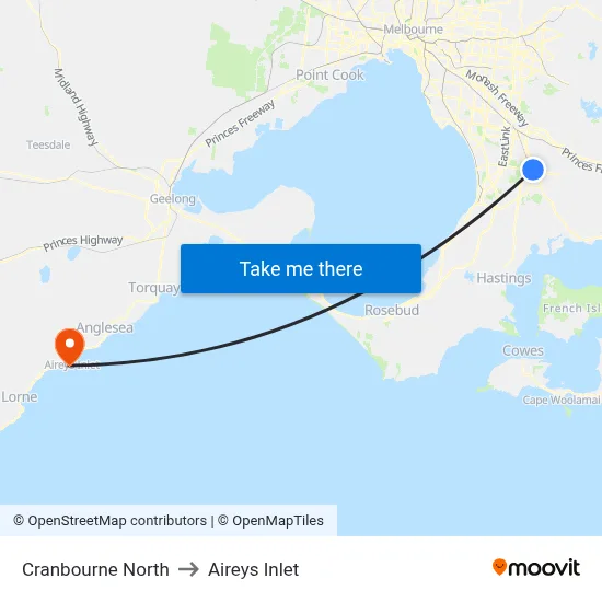 Cranbourne North to Aireys Inlet map