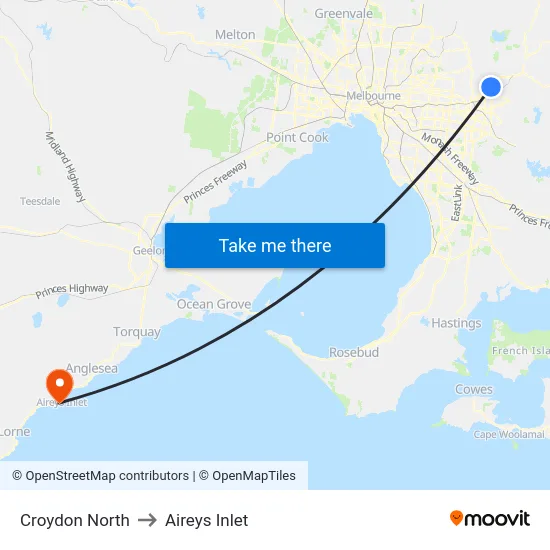 Croydon North to Aireys Inlet map