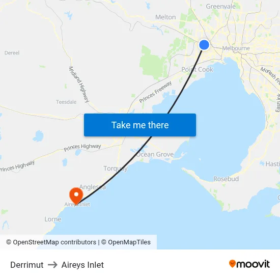Derrimut to Aireys Inlet map