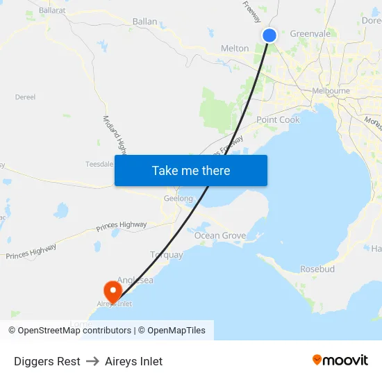 Diggers Rest to Aireys Inlet map
