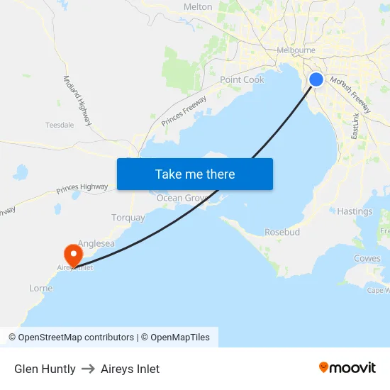 Glen Huntly to Aireys Inlet map