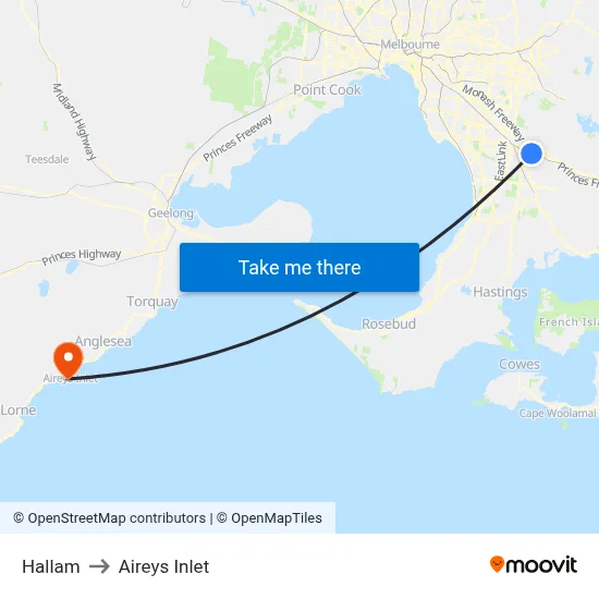 Hallam to Aireys Inlet map