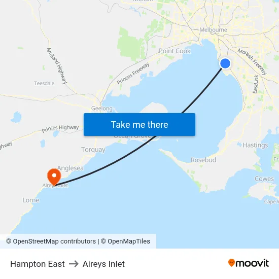 Hampton East to Aireys Inlet map